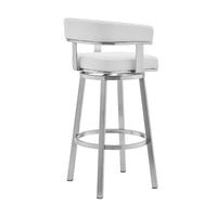 Swivel Barstool with Curved Open Back and Metal Legs, White and Silver - BM271176