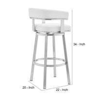 Swivel Barstool with Curved Open Back and Metal Legs, White and Silver - BM271176