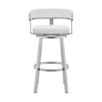 Swivel Barstool with Open Curved Back and Metal Legs, White and Silver - BM271177