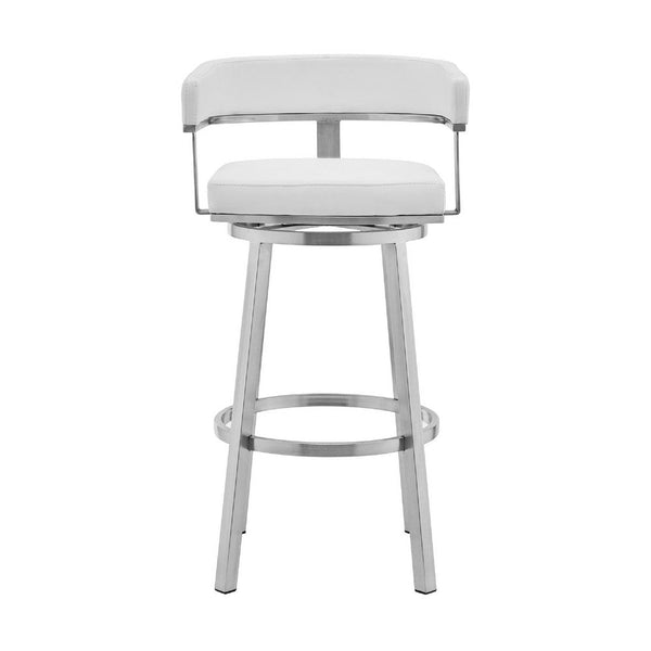 Swivel Barstool with Open Curved Back and Metal Legs, White and Silver - BM271177