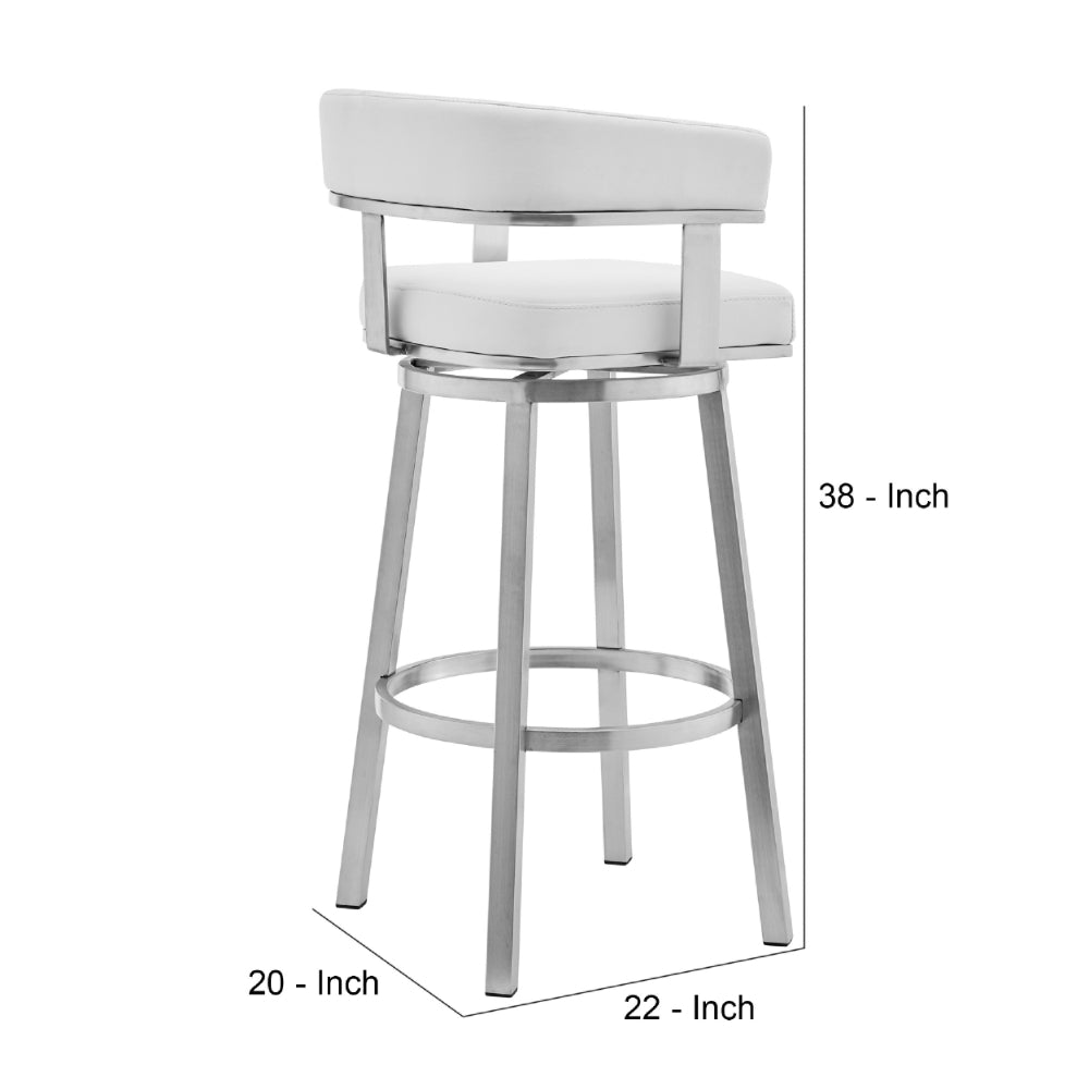 Swivel Barstool with Open Curved Back and Metal Legs, White and Silver - BM271177