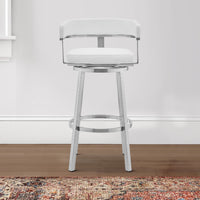 Swivel Barstool with Open Curved Back and Metal Legs, White and Silver - BM271177