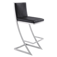 Barstool with Channel Stitching and Angled Cantilever Base, Black and Silver - BM271183