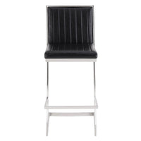 Barstool with Channel Stitching and Angled Cantilever Base, Black and Silver - BM271183