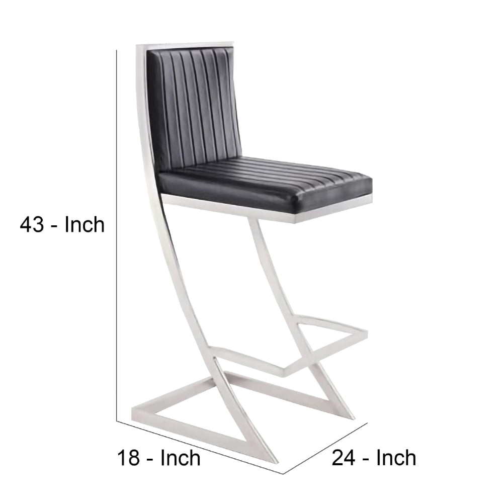 Barstool with Channel Stitching and Angled Cantilever Base, Black and Silver - BM271183