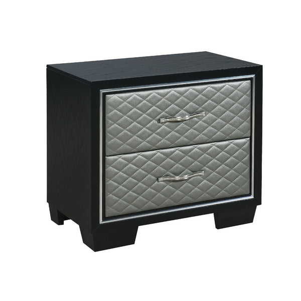 Nightstand with 2 Drawers and Upholstery, Black and Silver - BM271440