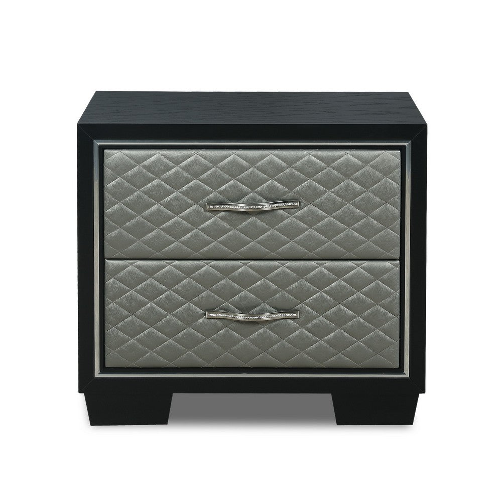 Nightstand with 2 Drawers and Upholstery, Black and Silver - BM271440