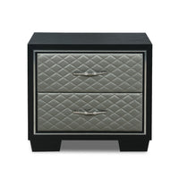 Nightstand with 2 Drawers and Upholstery, Black and Silver - BM271440