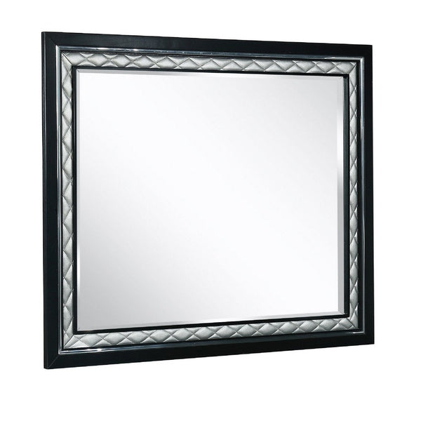 Rectangular Mirror with Diamond Stitching, Silver and Black - BM271442