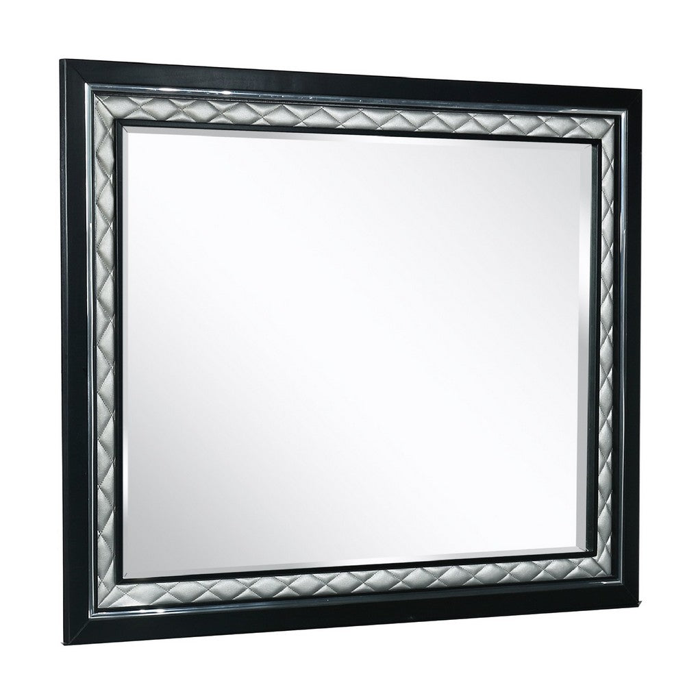 Rectangular Mirror with Diamond Stitching, Silver and Black - BM271442