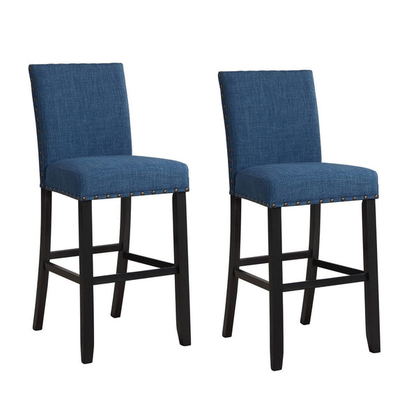 Bar Chair with Fabric Seat and Nailhead Trim, Set of 2, Blue - BM271458