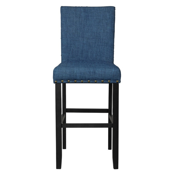 Bar Chair with Fabric Seat and Nailhead Trim, Set of 2, Blue - BM271458