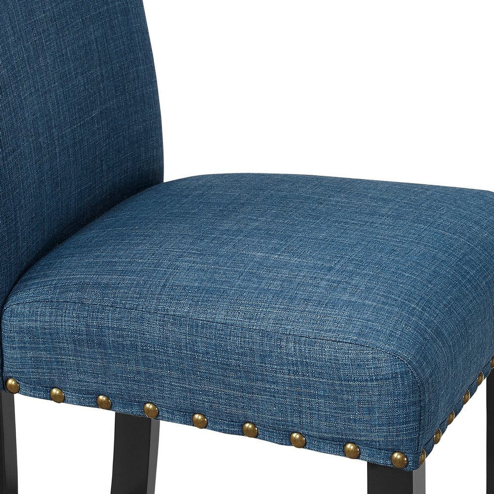 Bar Chair with Fabric Seat and Nailhead Trim, Set of 2, Blue - BM271458