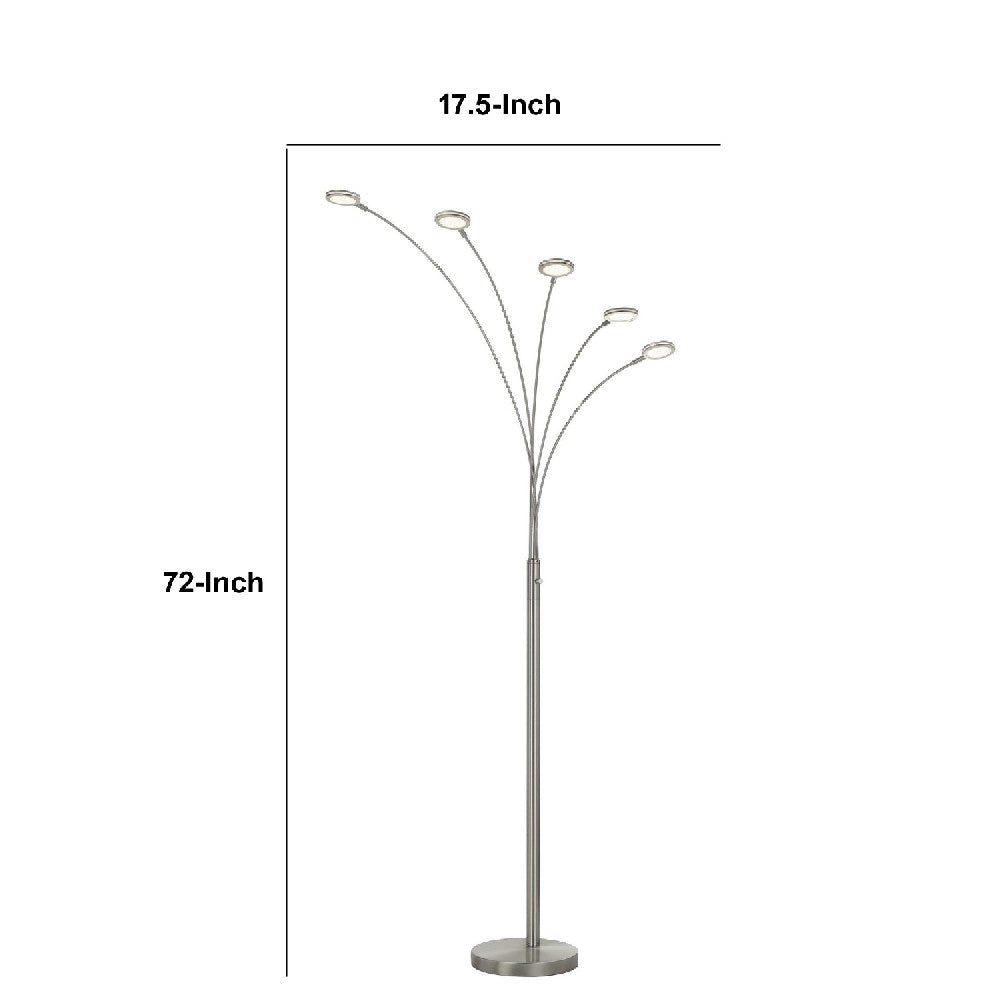 72 Inch Arched Floor Lamp with 5 Branched LED Lights, Silver - BM271951