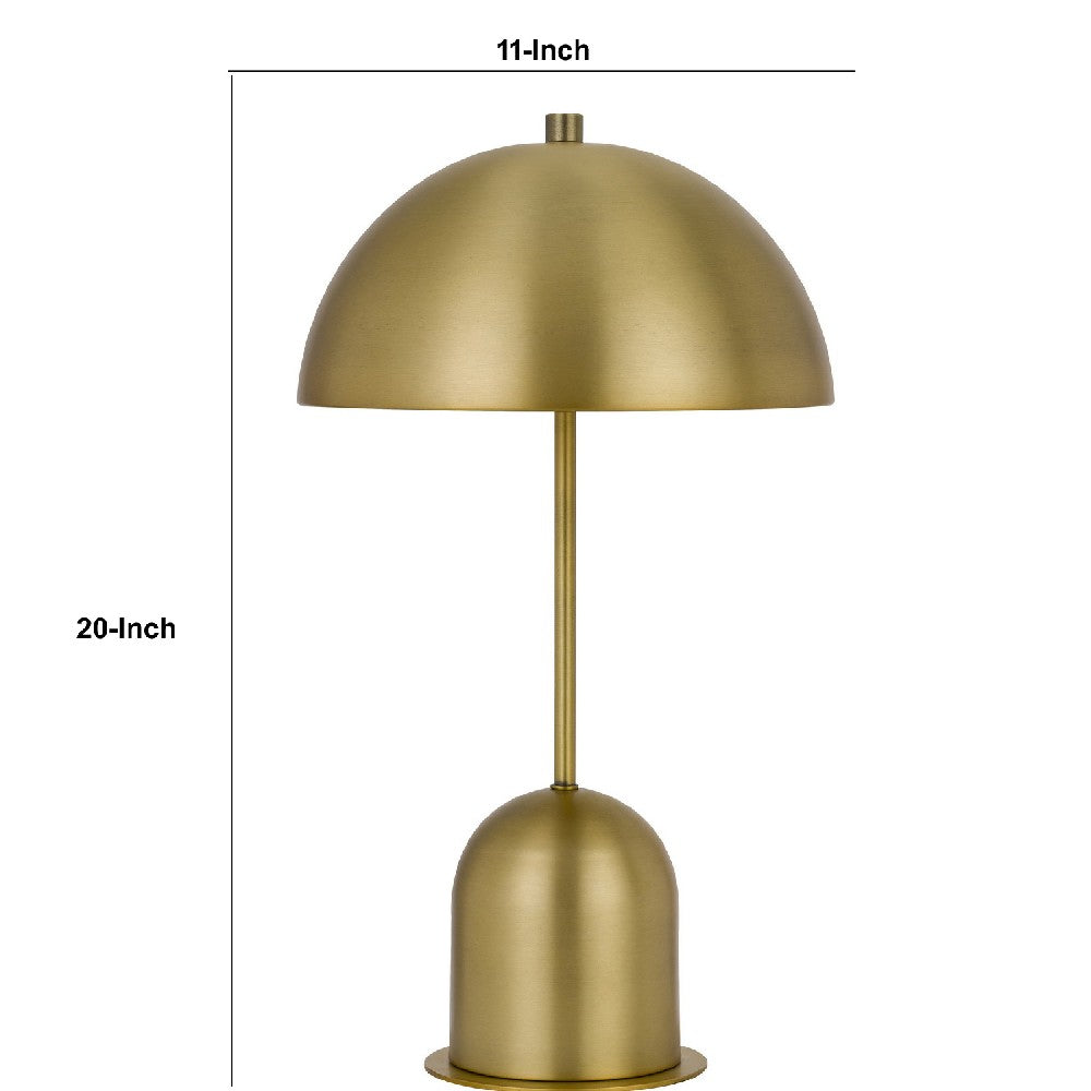 20 Inch Metal Accent Table Lamp with Dome Shade, Brass - BM271961