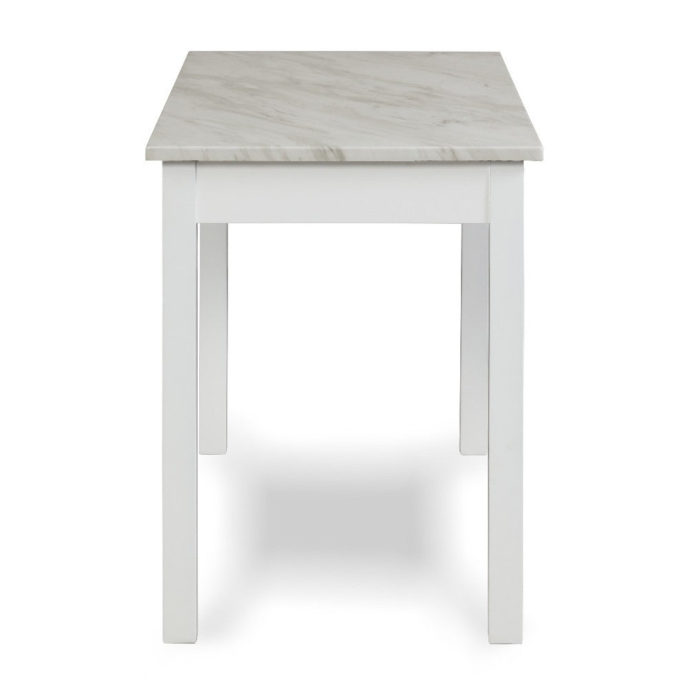 Jay 48 Inch Desk With Drawer and Faux Marble Top, White - BM272065