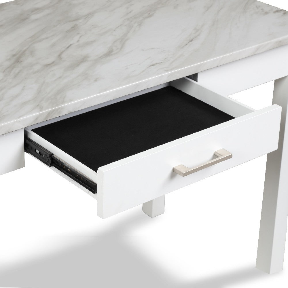 Jay 48 Inch Desk With Drawer and Faux Marble Top, White - BM272065