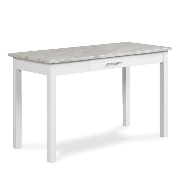 Jay 48 Inch Desk With Drawer and Faux Marble Top, White - BM272065