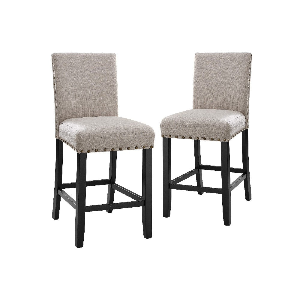 40 Inch Counter Height Chair with Nailhead Trim, Set of 2, Beige - BM272078