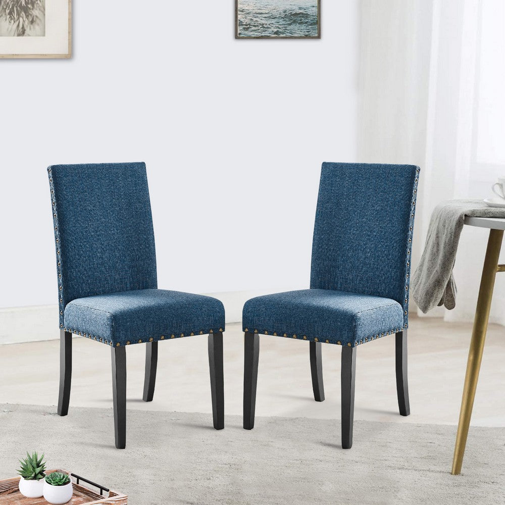 38 Inch Dining Chair with Nailhead Trim Set of 2 Blue BM272079