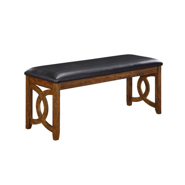 Gary 46 Inch Wood Bench with Leatherette Seat, Brown - BM272087