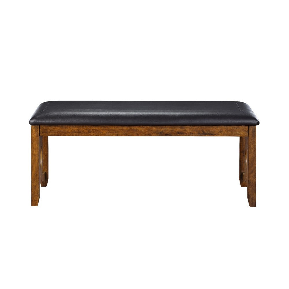 Gary 46 Inch Wood Bench with Leatherette Seat, Brown - BM272087