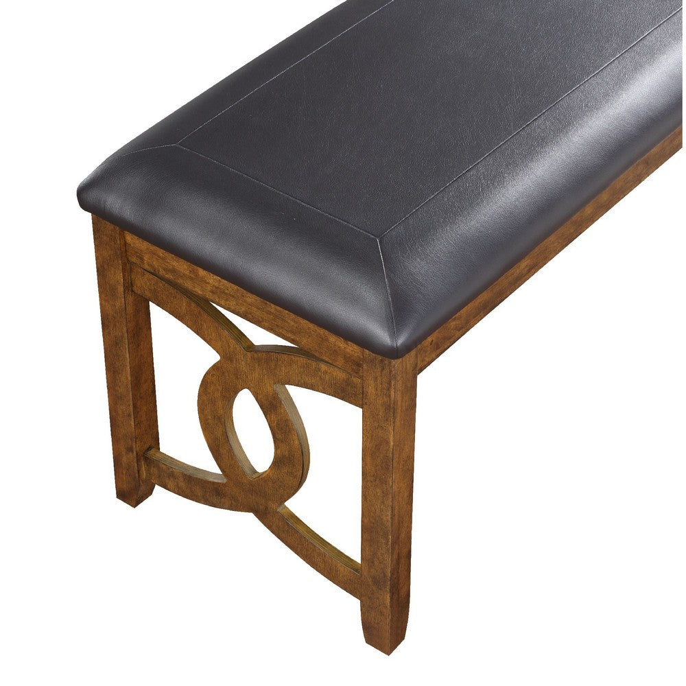 Gary 46 Inch Wood Bench with Leatherette Seat, Brown - BM272087