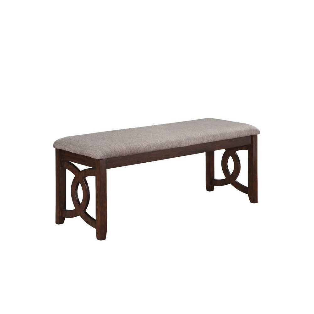 Gary 46 Inch Wood Bench with Fabric Seat, Cherry Brown - BM272088