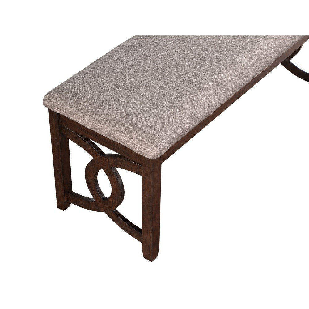Gary 46 Inch Wood Bench with Fabric Seat, Cherry Brown - BM272088