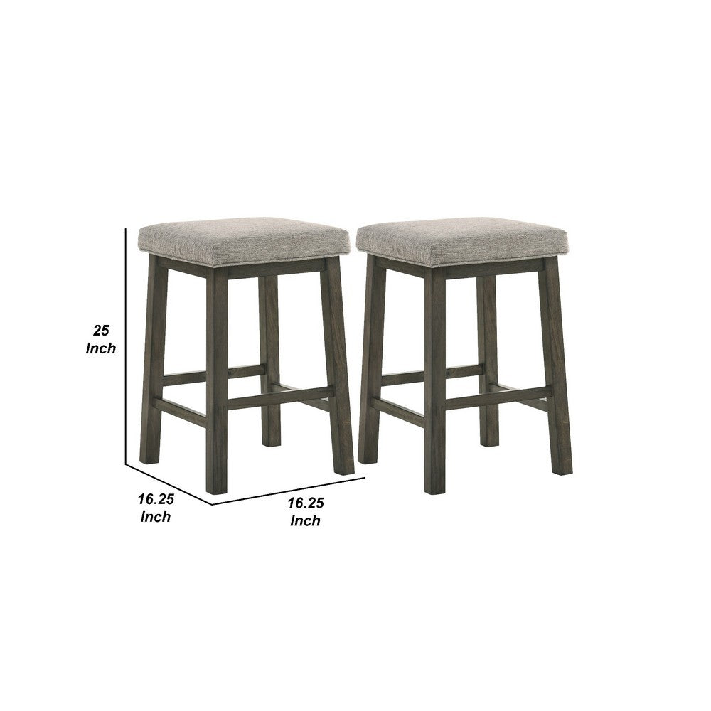 25 Inch Wooden Bar Stool with Fabric Seat, Set of 2, Gray - BM272098