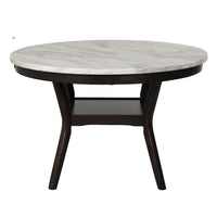 Kate 47 Inch Round Dining Table with Faux Marble Top, White and Black - BM272103