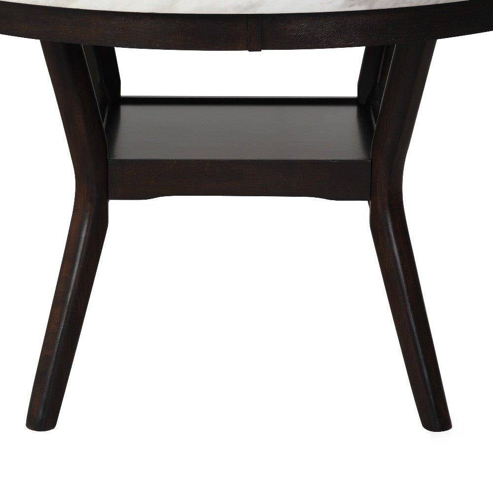 Kate 47 Inch Round Dining Table with Faux Marble Top, White and Black - BM272103