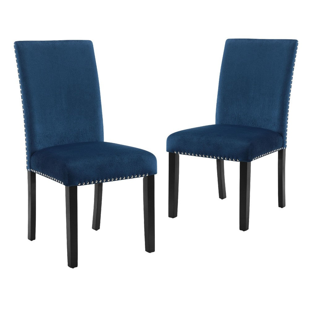 Kate 38 Inch Velvet Upholstered Wood Dining Chair, Set of 2, Blue - BM272105