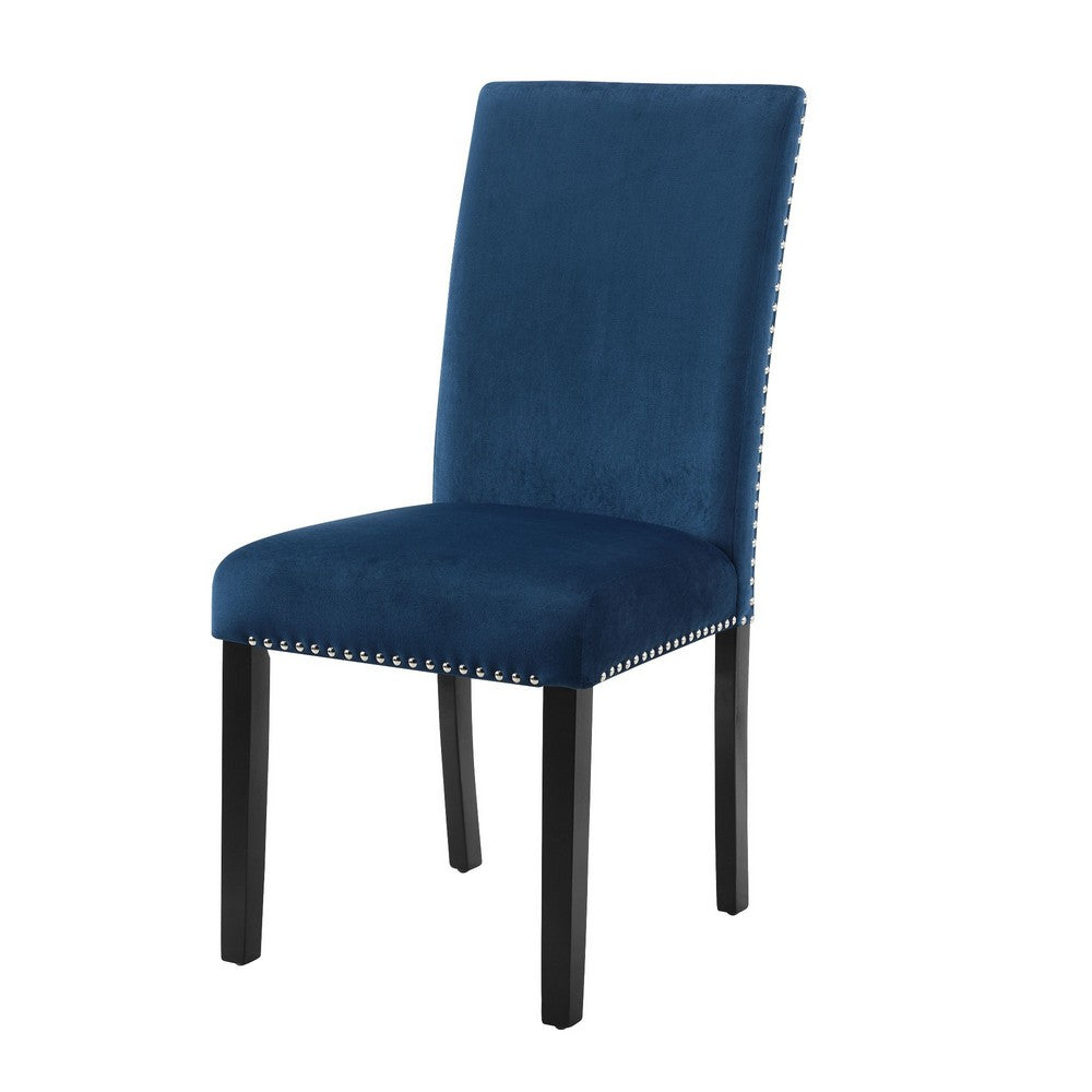 Kate 38 Inch Velvet Upholstered Wood Dining Chair, Set of 2, Blue - BM272105