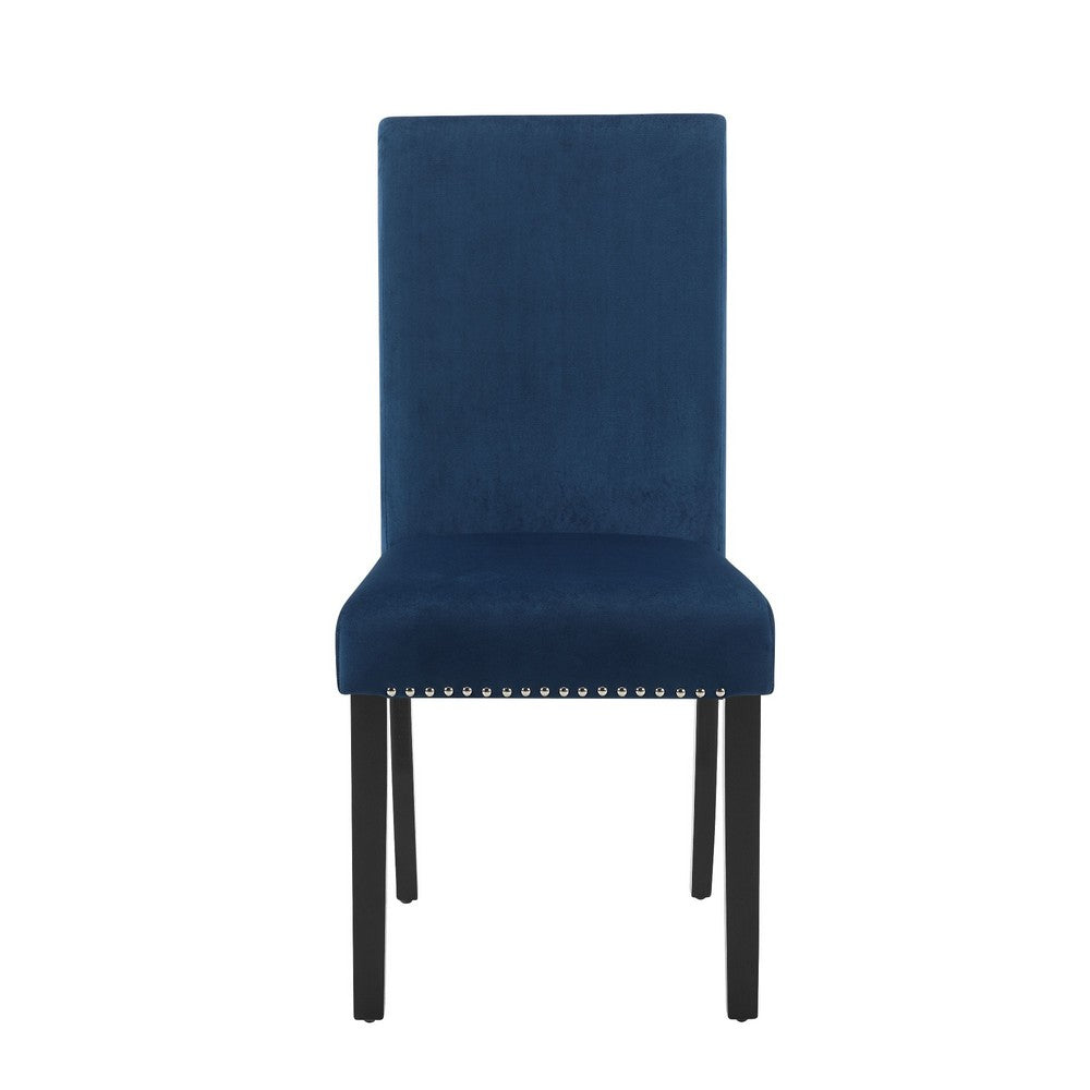 Kate 38 Inch Velvet Upholstered Wood Dining Chair, Set of 2, Blue - BM272105