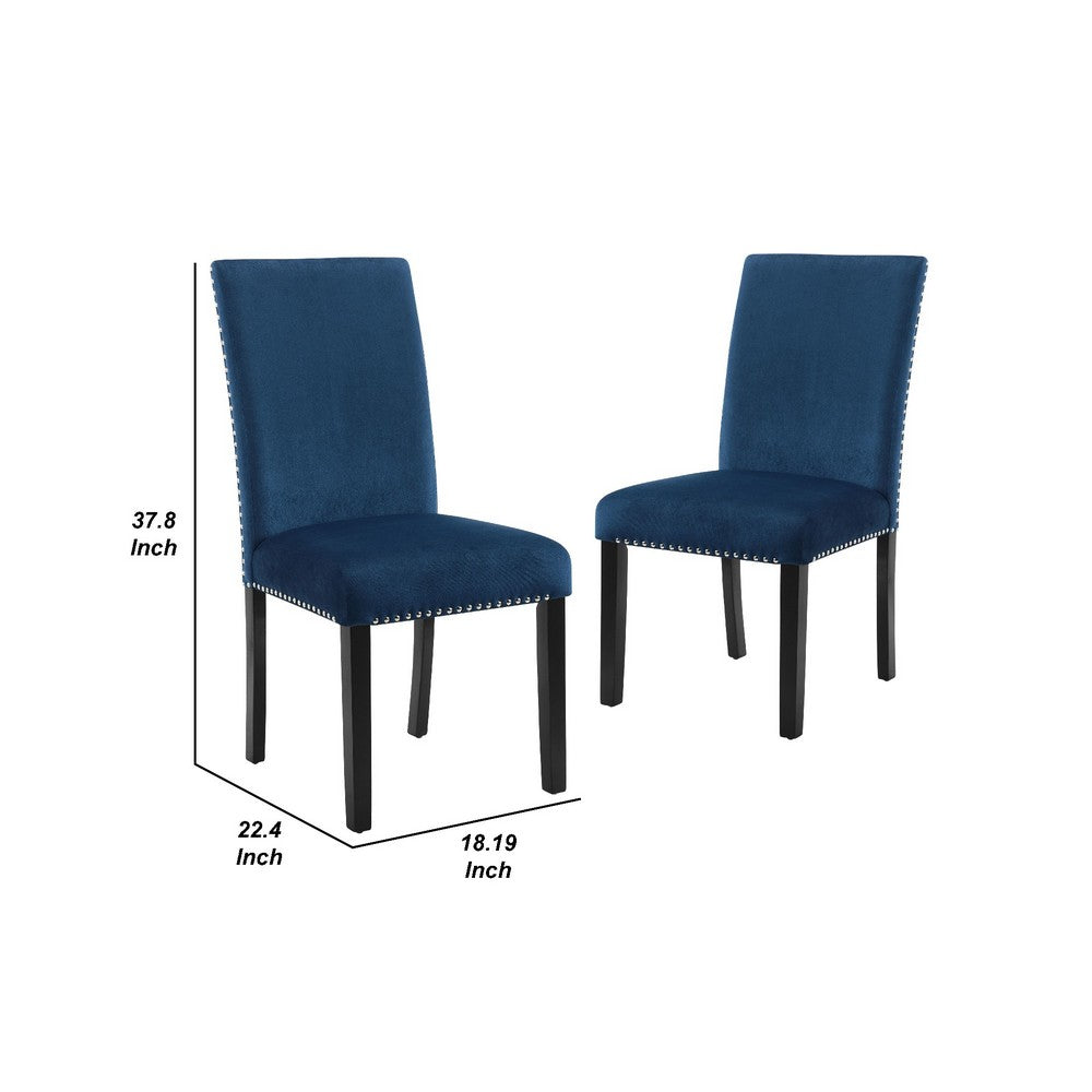 Kate 38 Inch Velvet Upholstered Wood Dining Chair, Set of 2, Blue - BM272105