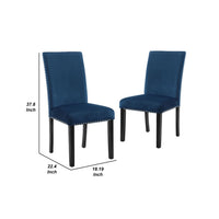 Kate 38 Inch Velvet Upholstered Wood Dining Chair, Set of 2, Blue - BM272105