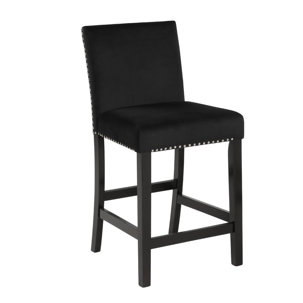 Kate 40 Inch Wooden Counter Height Chair with Velvet Seat, Set of 2, Black - BM272107