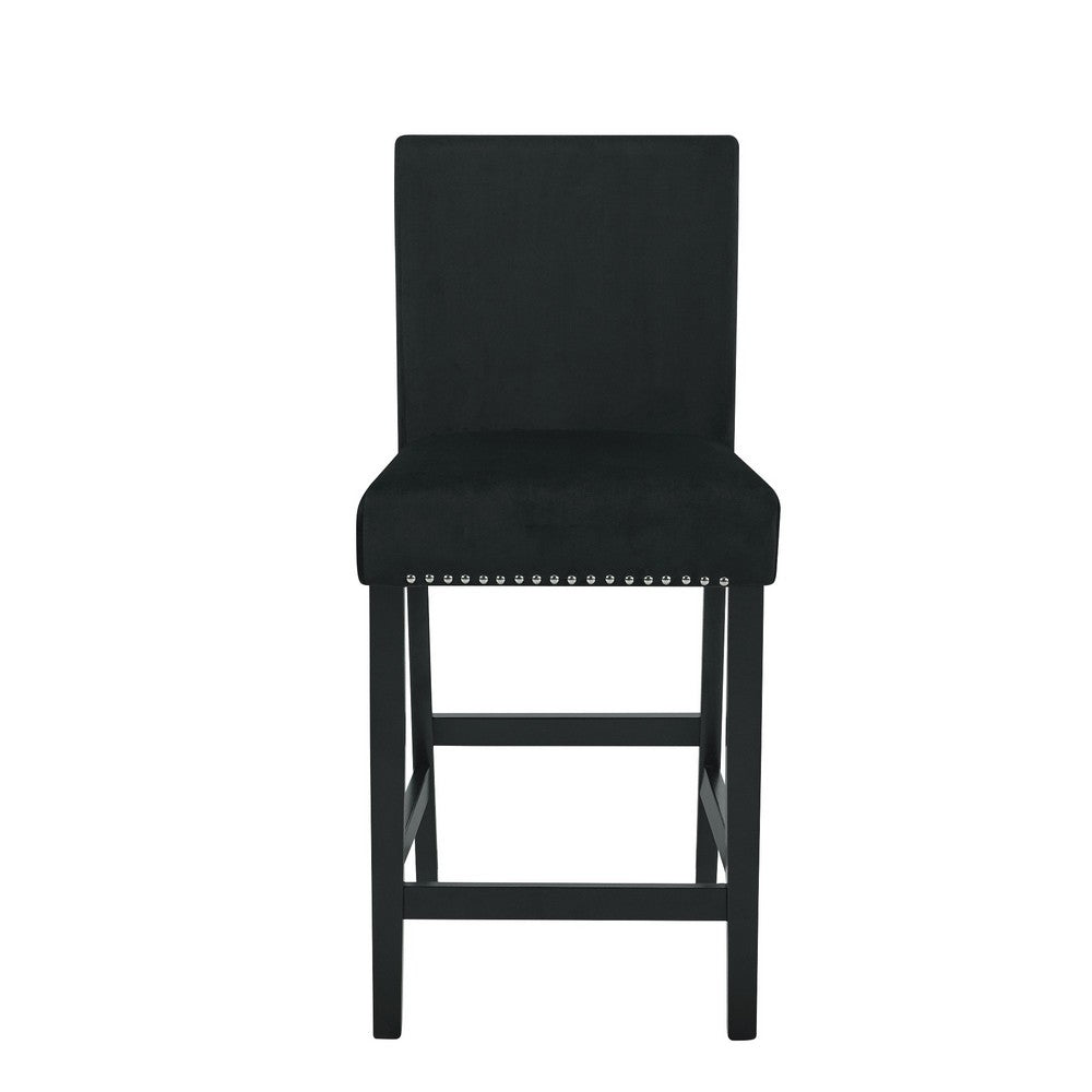 Kate 40 Inch Wooden Counter Height Chair with Velvet Seat, Set of 2, Black - BM272107