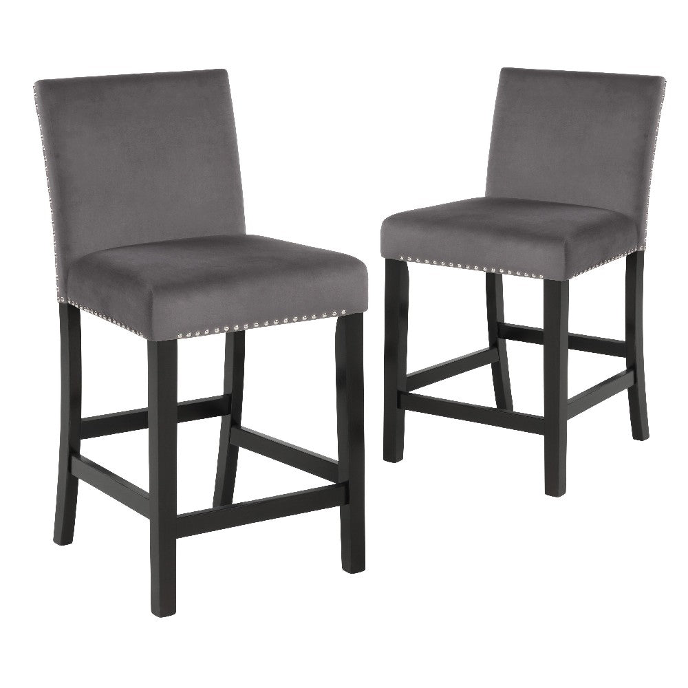 Kate 40 Inch Wooden Counter Height Chair with Velvet Seat, Set of 2, Gray - BM272109