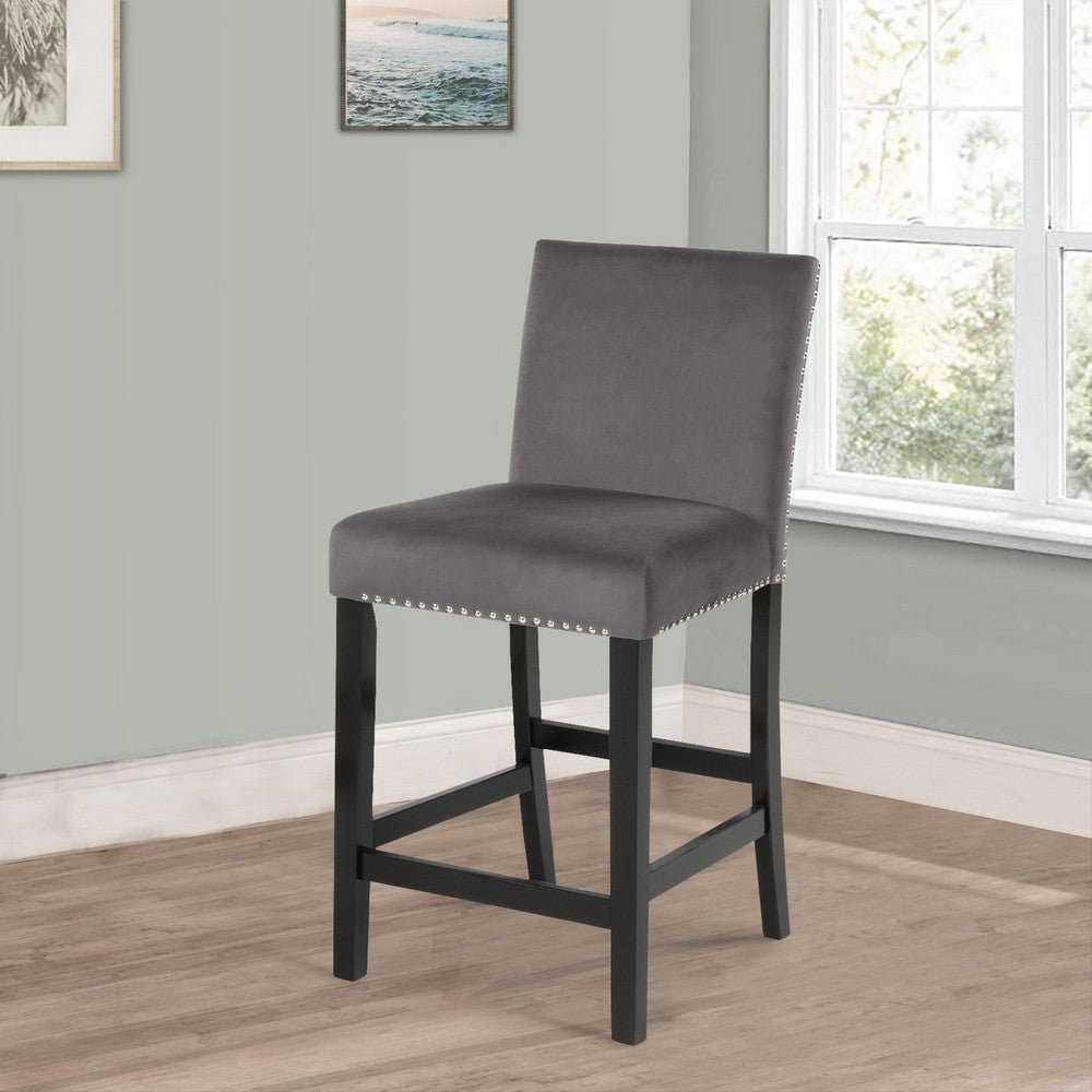 Kate 40 Inch Wooden Counter Height Chair with Velvet Seat, Set of 2, Gray - BM272109