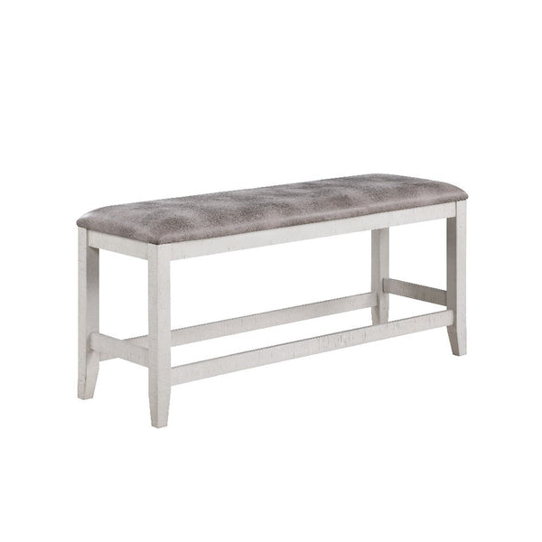 Jay 54 Inch Fabric Upholstered Counter Height Bench, White - BM272121