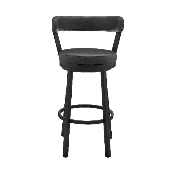 26 Inch Vegan Faux Leather Round Swivel Counter Stool, Black - BM272176