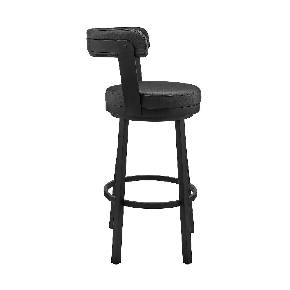 26 Inch Vegan Faux Leather Round Swivel Counter Stool, Black - BM272176