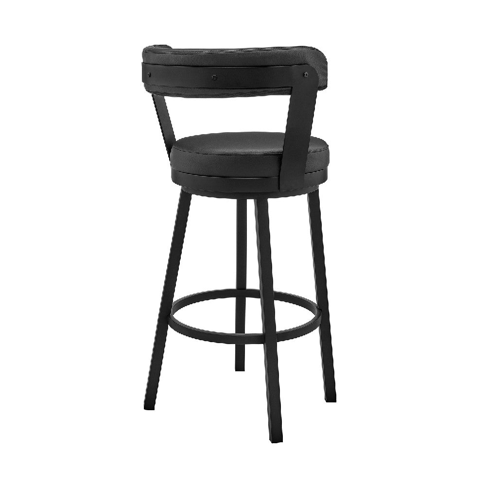 26 Inch Vegan Faux Leather Round Swivel Counter Stool, Black - BM272176