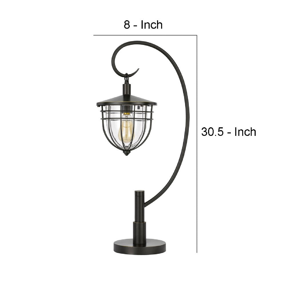 30 Inch Metal Downbridge Lantern Table Lamp, Bronze Black - BM272201