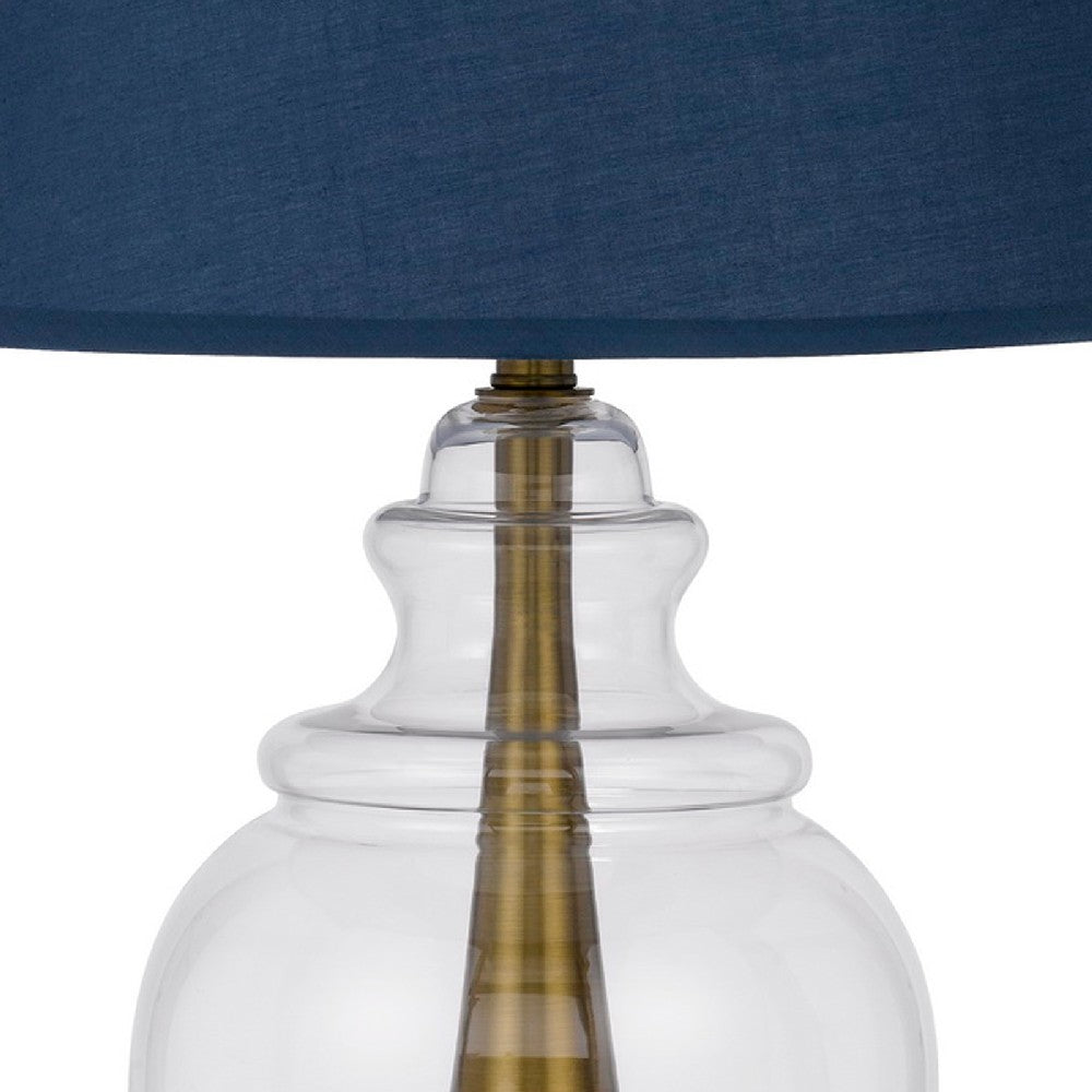 30 Inch Metal Table Lamp, Glass Jar Base, Blue, Clear - BM272203