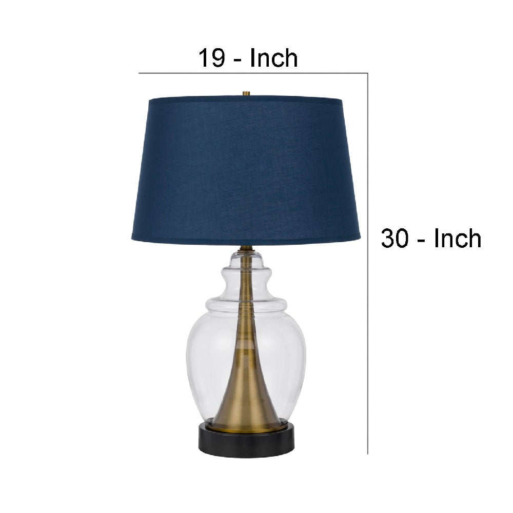 30 Inch Metal Table Lamp, Glass Jar Base, Blue, Clear - BM272203