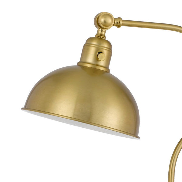 25 Inch Metal Curved Desk Lamp, Adjustable Dome Shade, Brass - BM272204