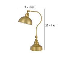 25 Inch Metal Curved Desk Lamp, Adjustable Dome Shade, Brass - BM272204